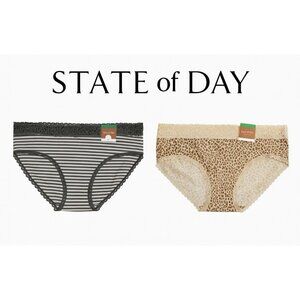 State of Day Panties Bundle 2 Pack Large Lace Waist Heather Stripe & Leopard L